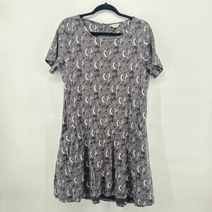 Fat Face Women's Natural Simone Jersey Dress Gray Bird Print Short Sleeve Size 8